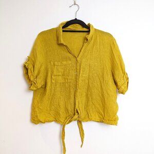 Modamalfi Italian Linen Tie-Front Button-Up Shirt